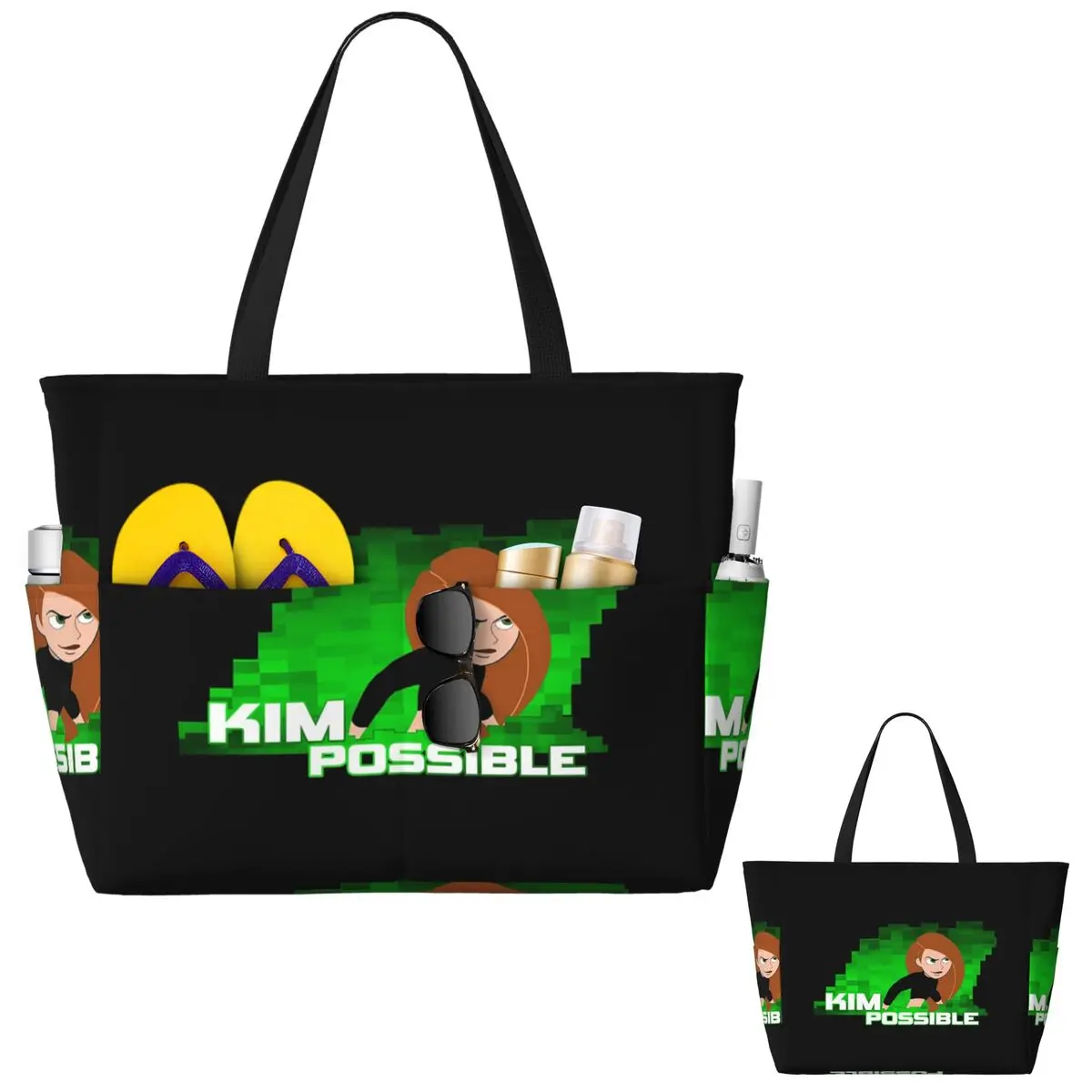 

Kim Possible Anime Green Light Beach Tote Bag Sport Gym Yoga Duffle Large Tote Bag Women Travel Bag Fitness bag