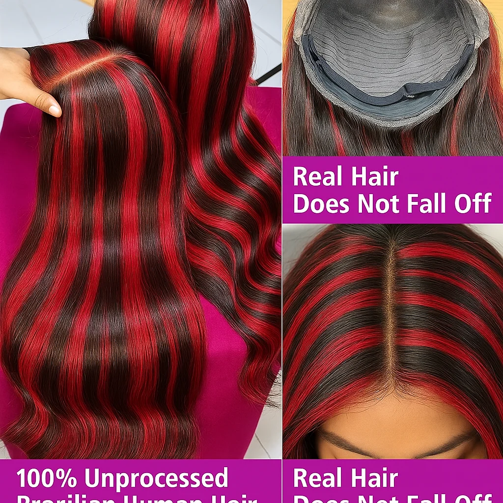 5x5 투명 전면 레이스 스트레이트 붉은색 검은색 머리 가발 180% 밀도 200% 밀도 여성용 정면 레이스 브라질리언 헤어 가발
