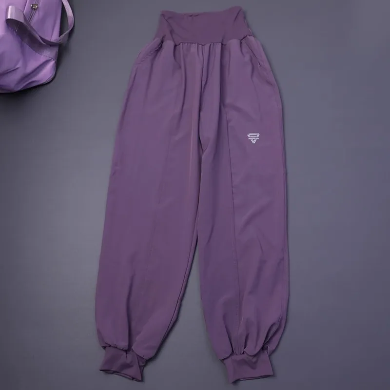 Women's High-Waisted Pocket Fitness Yoga Pants Loose Cuffed Ankle Workout Running Training Sports Sweatpants Quick-Dry Harem Pan