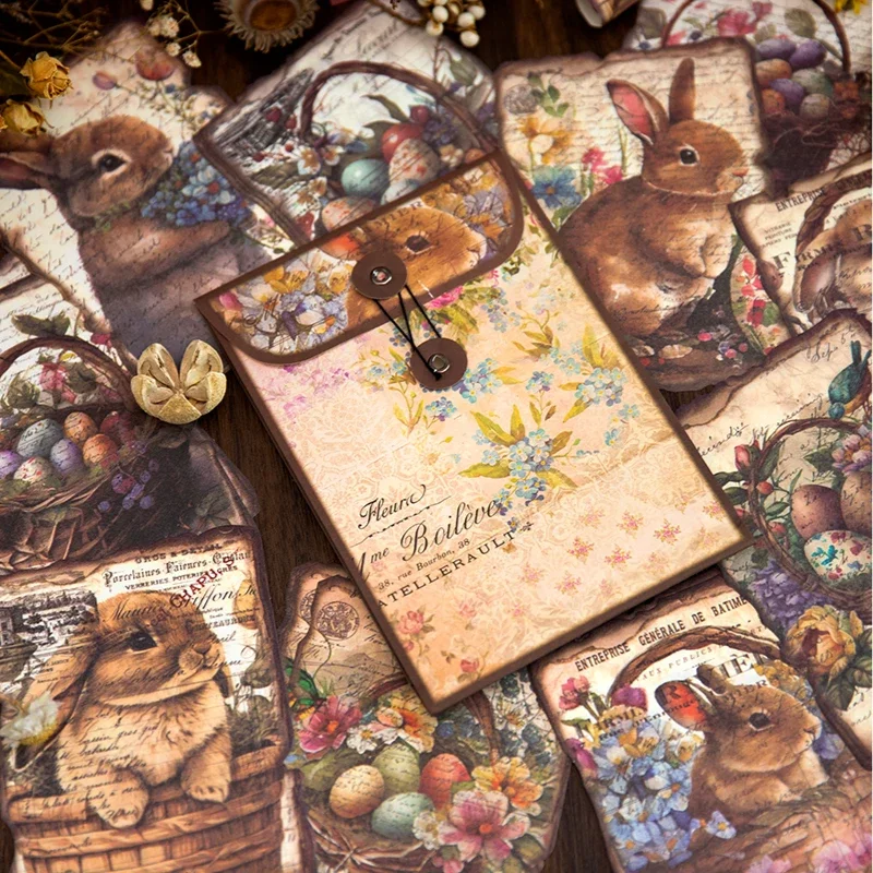 Journamm 30pcs/pack Vintage Scrapbook Materials Paper Flower Bunny Collage Stationery DIY Junk Journal Planner Decor Craft Paper