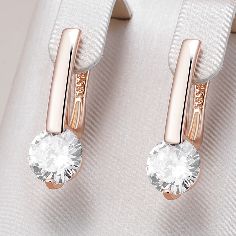 Kinel Simple 585 Rose Gold Color Drop Earrings for Women Fashion Natural Zircon Accessories High Quality Bride Wedding Jewelry