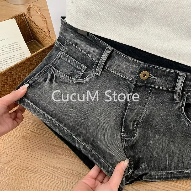 American Retro Low Waist Denim Shorts Women Hip-covering High Street Rivet Trendy Fashion Leisure Daily Sexy Girls Summer Chic