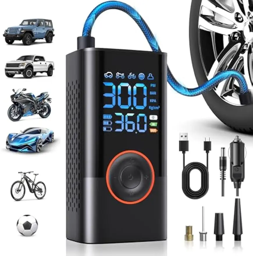 

Portable Cordless Air Compressor with Digital Gauge, 150PSI Fast Inflation for Cars Bikes Balls