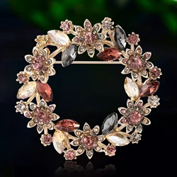Christmas Rhinestone Wreath Brooches for Women Unisex Flower Pins Event Party Backpack Decoration Clothes Accessories