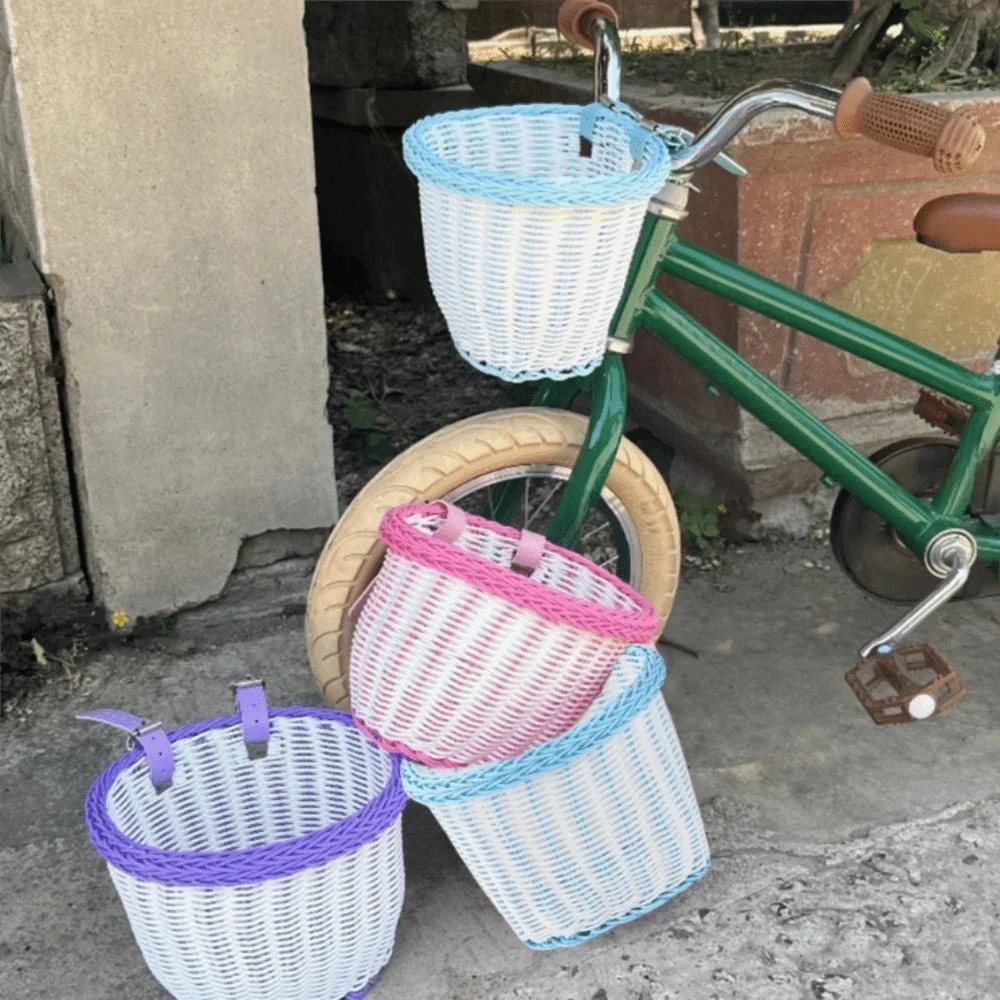 سلة دراجة مقاومة للماء منسوجة يدويًا بأشرطة جلدية قابلة للتعديل سلة تخزين الدراجة للتنقل اليومي مقاومة للماء #2