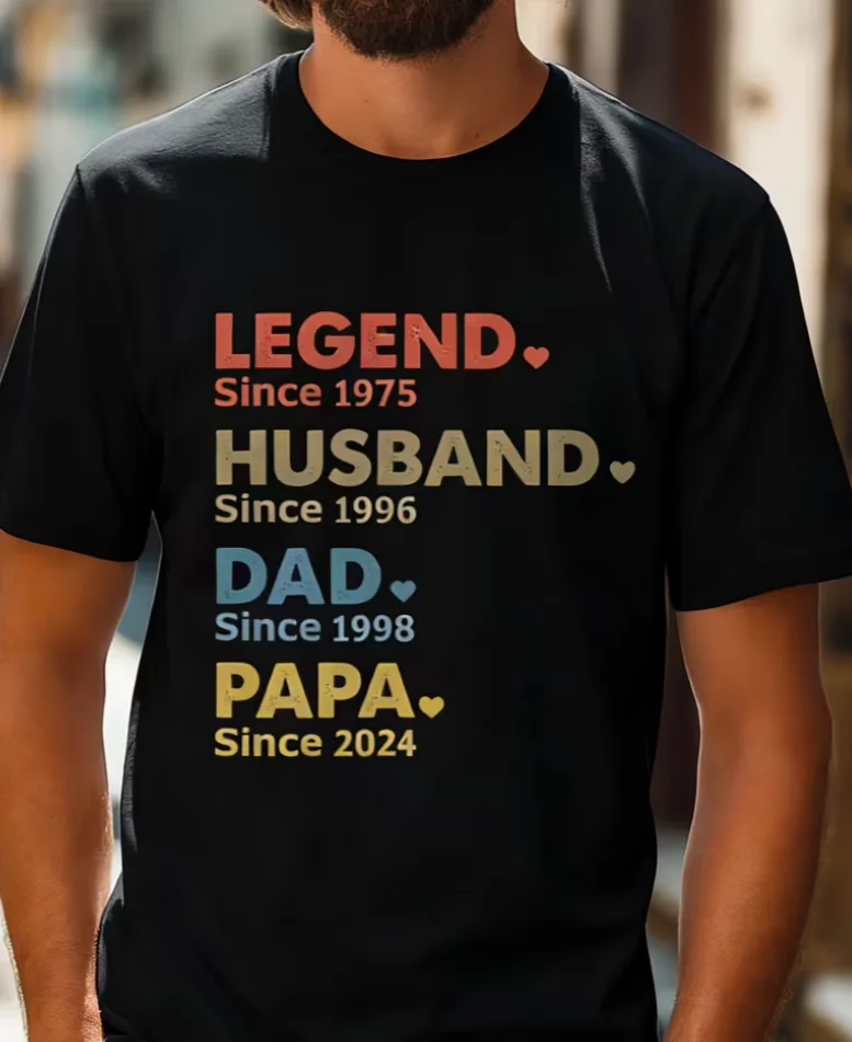 Men's Legendary Husband Dad Pattern T-Shirt T-Shirt, Casual Short-Sleeved Father's Day Gift Shirt, Lightweight Top, Daily Wear