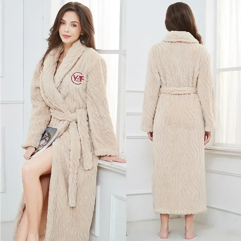 Flannel Coral Warm Loose Couple Plus Size Thickened Plush Sleepwear Bathrobe Nightgown Fit Home Sexy Robe Women's Winter Clothes