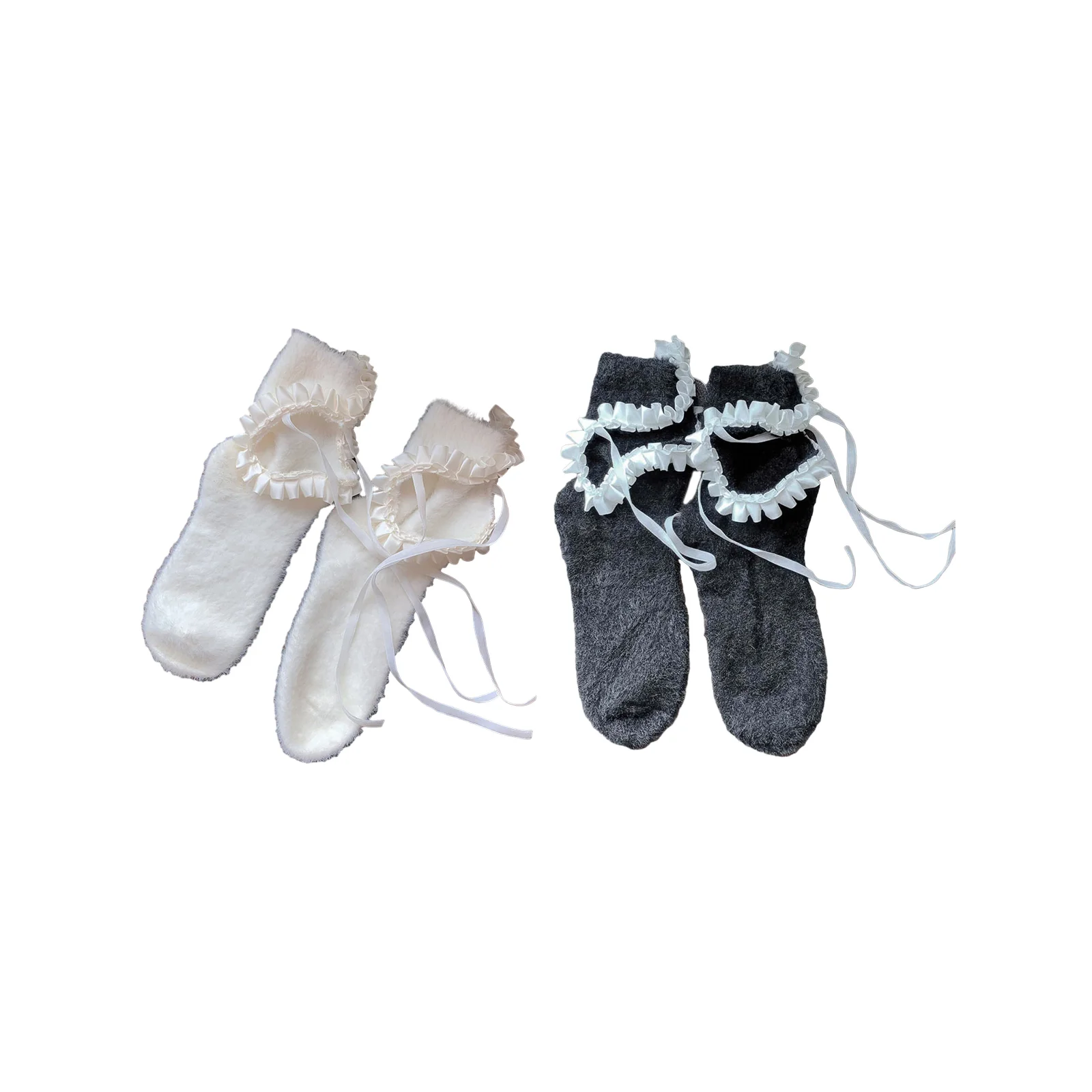 

Осенние и зимние утепленные короткие носки из кроличьего меха для женщин, по пару белых и черных, плюшевые теплые носки.