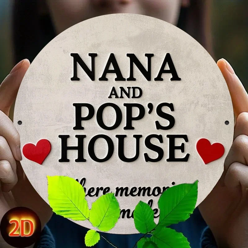 2D flat print, fun 'Grandma (Nana) and Grandpa (Papus) home, memories were born here' Circular signage - Gift for Grandparents,