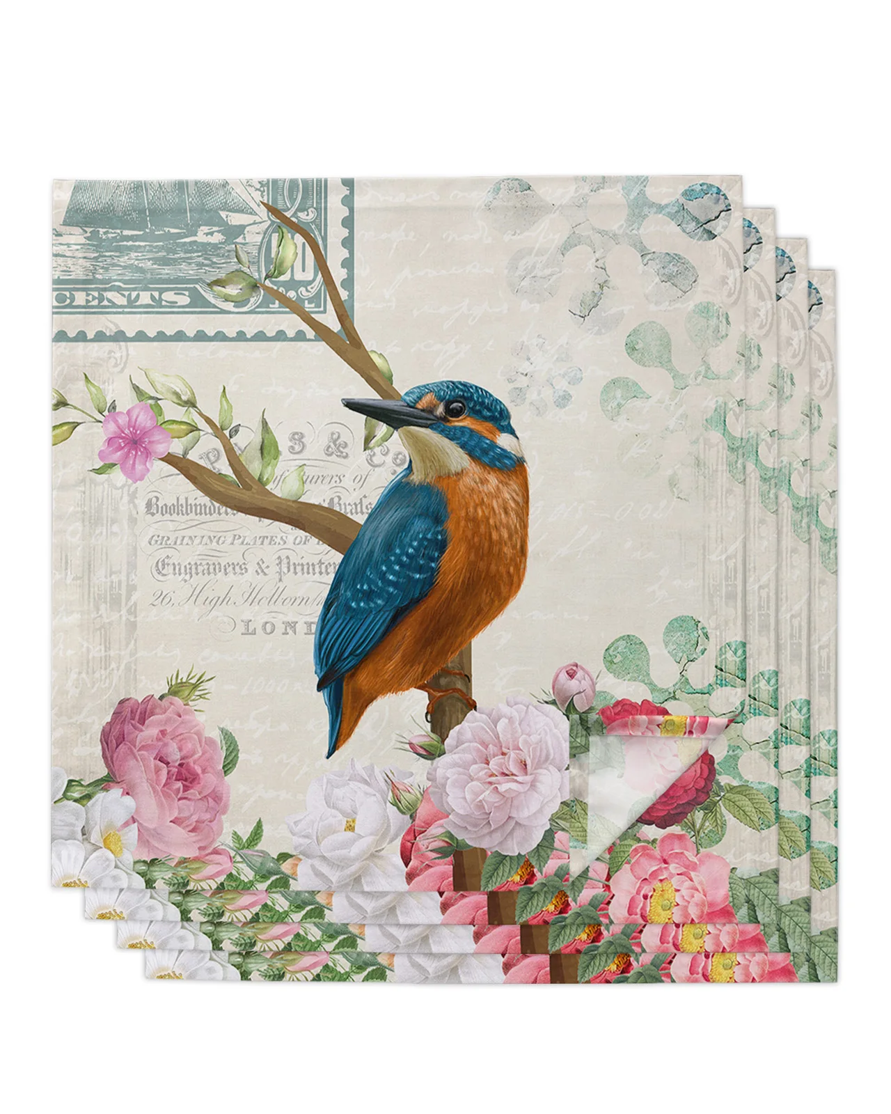 

4pcs Vintage Flower Kingfisher Square 50cm Table Napkin Party Wedding Decoration Table Cloth Kitchen Dinner Serving Napkins