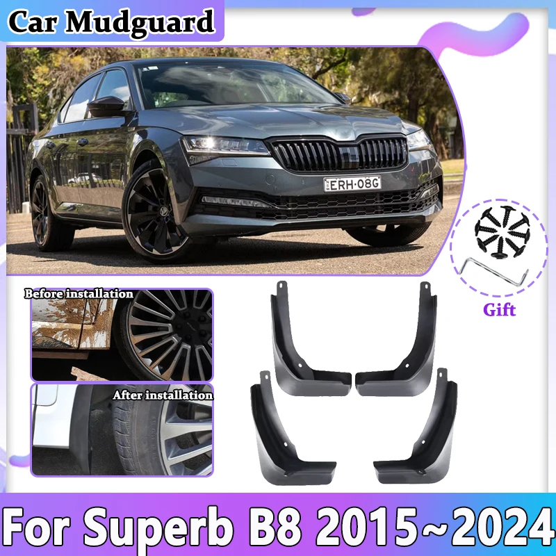 

Car Accessories For Skoda Superb B8 2015~2023 2024 3 MK3 3V Anti-splash Mudguards Mud Flap Guard Front Rear Wheel Fender Mudflap