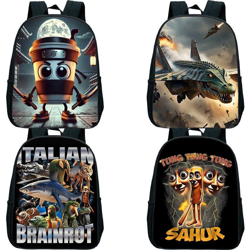 Italian Brainrot Bombardino Crocodilo Backpack Toddler Cartoon School Bags Boys Girls Kindergarten Bag Kids Animals Bookbag Gift