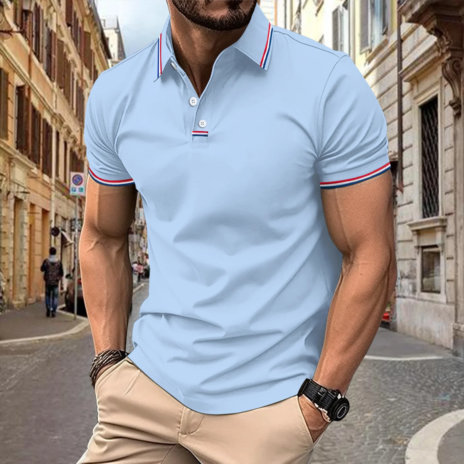 Fashion Boutique Men's Polo Shirt Summer Casual Striped Collar Business outfit Comfortable Polo Collar Short-Sleeved Top