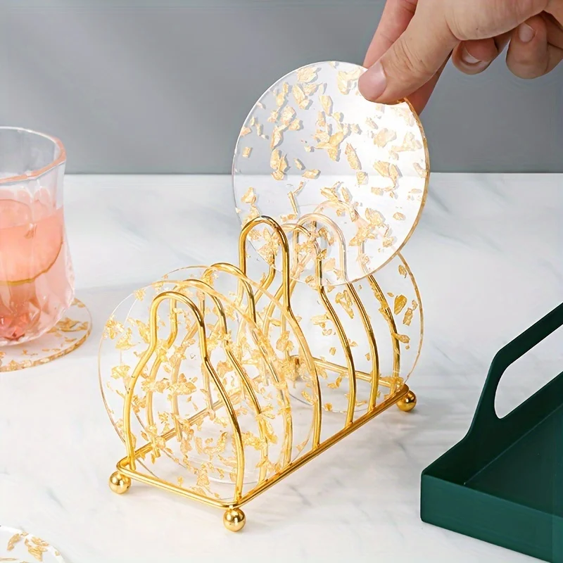 3-teiliges Goldfolie-Acryl-Untersetzer-Set - Luxuriöse Hitzebeständige Teetassen-Untersetzer - Modische Runde Tischschoner Heimdekor-Kit