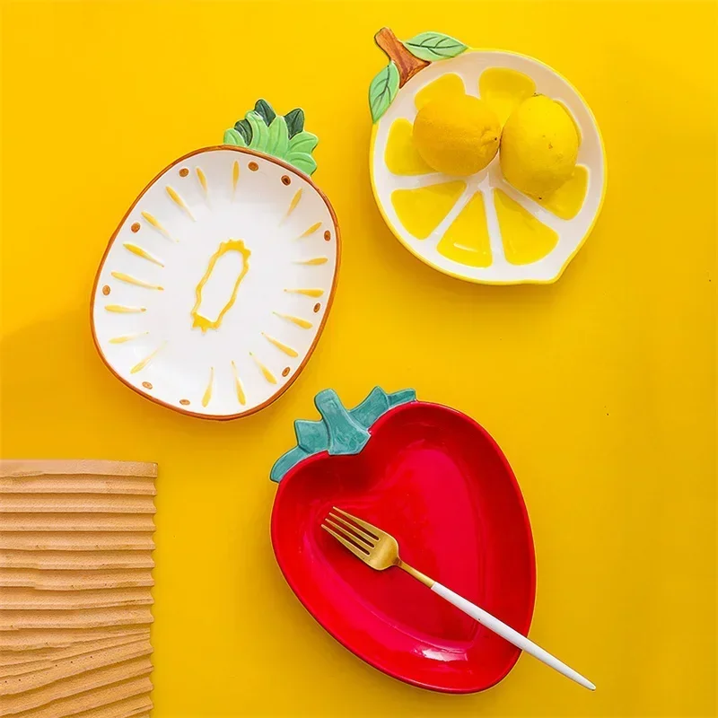 Creative Ceramic Bowl Hand-painted Fruit Modeling Cute Rice Bowl Fruit Salad Plate Pineapple Strawberry Lemon Ceramic tableware