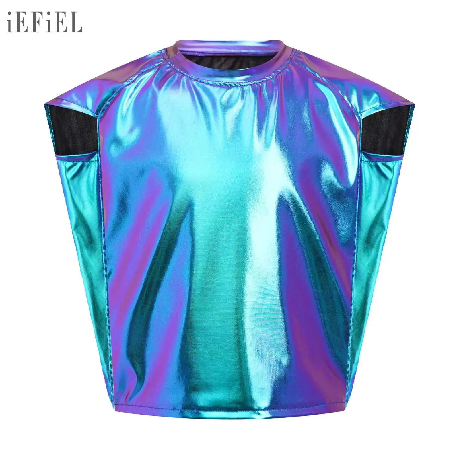 

Детские топы унисекс для девочек и мальчиков, балетные танцевальные топы, костюм для латинских джазовых танцев, костюм для выступлений, футболка с круглым вырезом и круглым вырезом, металлическая футболка