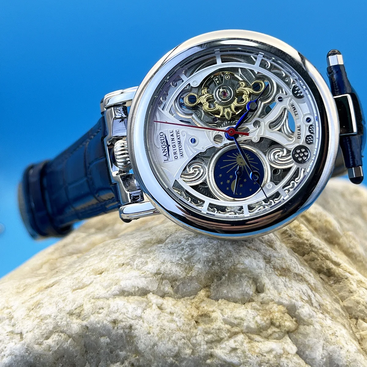 ساعات يد ميكانيكية أوتوماتيكية فاخرة مقاومة للماء، حركة كلاسيكية منقوشة، ساعات توربيون كاملة للرجال، هدايا