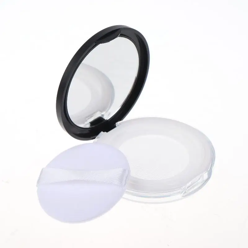 【A】1Pcs 3g Travel Makeup Jar Sifter Container Portable Ultra-thin Black Plastic Powder Box With Mirror And Powder Puff