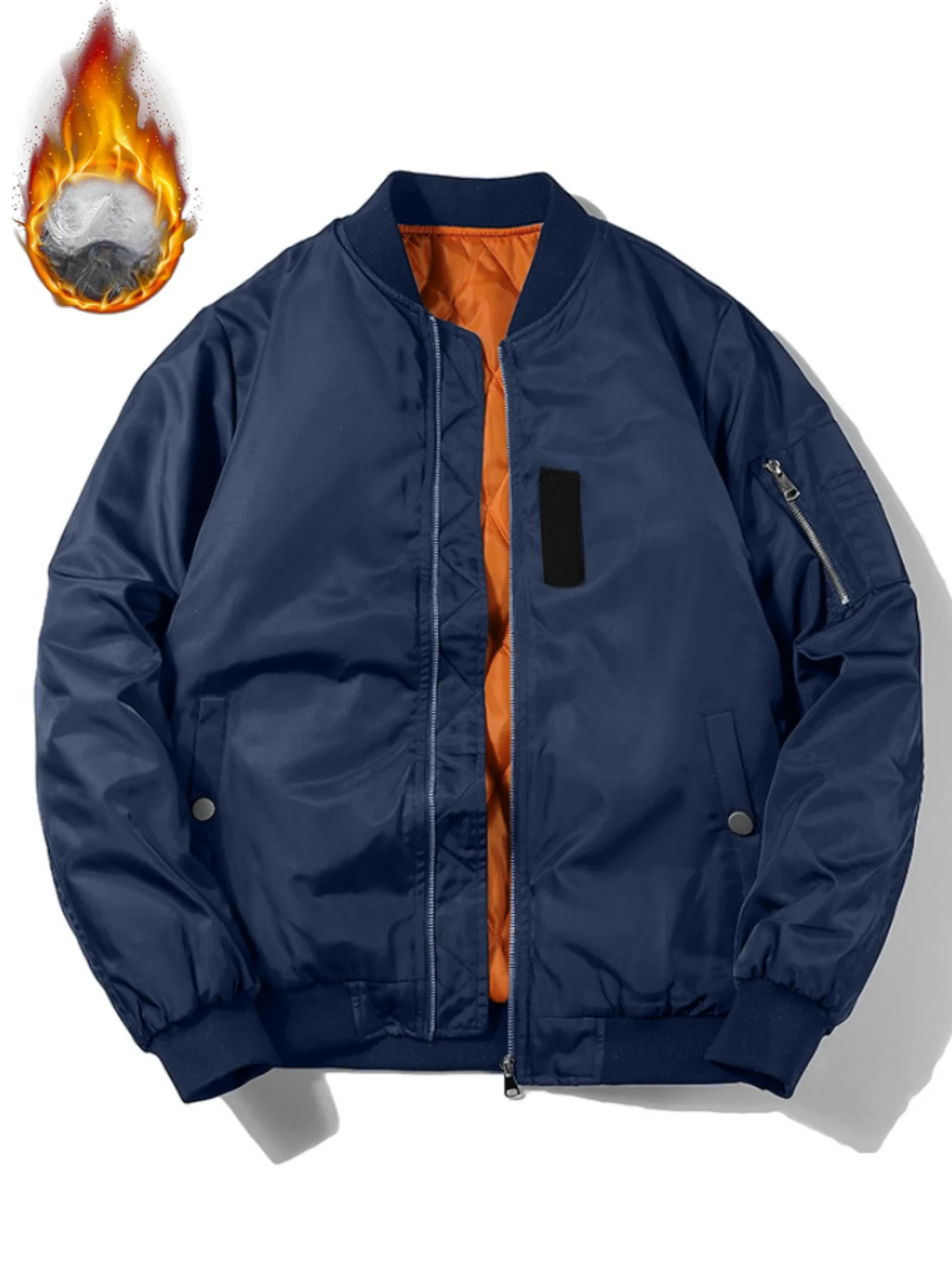 Men MA-1 Padded Flight Jacket Warm Quilted Orange Liner Loose Windproof Streetwear Winter Outerwear Multi Pockets
