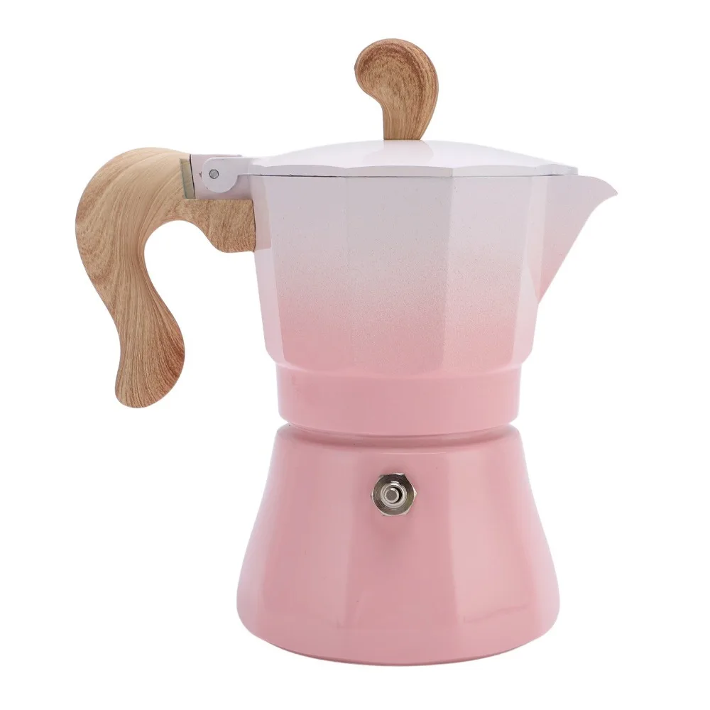 150ml Capacity Stovetop Coffee Maker Aluminum Construction Gradient Green MokaPot Single Valve Gradient Pink Cuban Coffee Maker