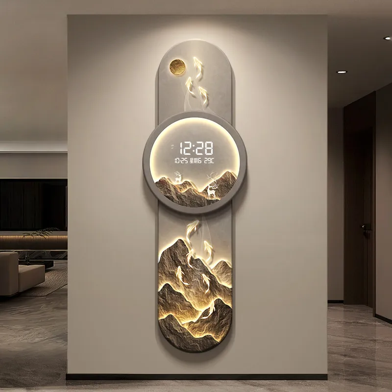 Modern Entrance Decoration Painting With Led Clock Corridor Hanging Painting Luxurious Living Room Lamps For Room Mural Lights
