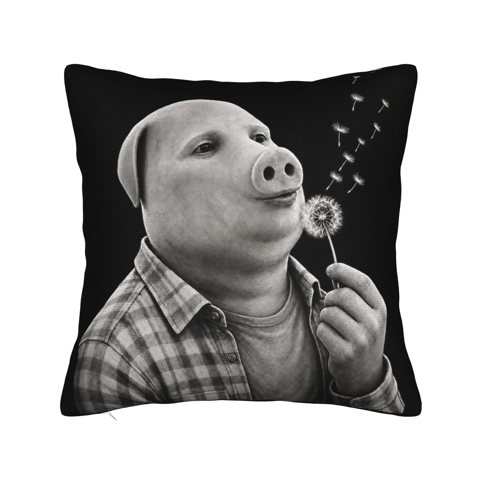 Pillow Cover John Pork Blowing Dandelion Wishes Funny Meme Internet Pig Fashion Pillow Case For Living Room Chair Pillowcases