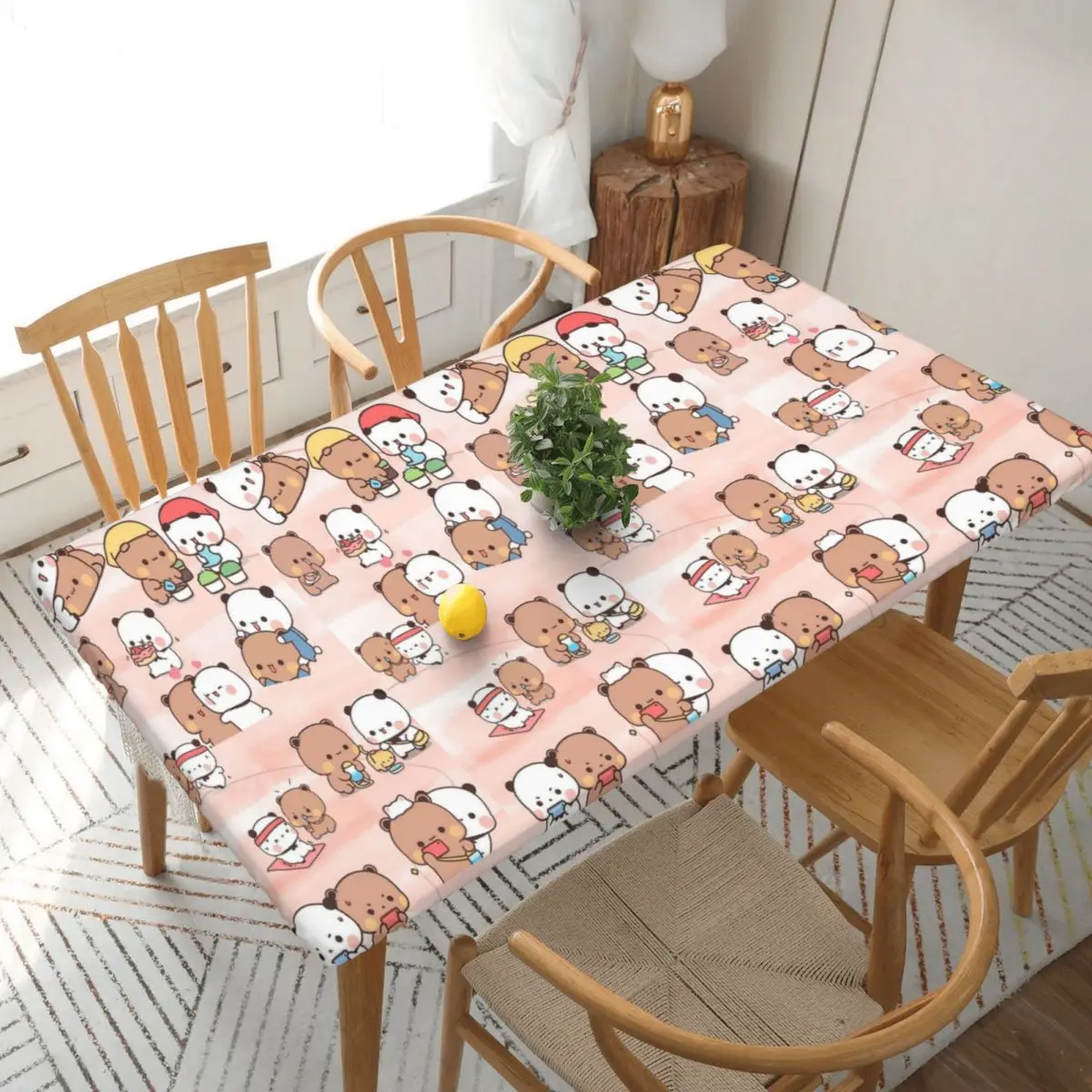 Bear And Panda Bubu Dudu Customized Rectangular Tablecloth Oilproof Table Cover for Dining Events Table Cloth