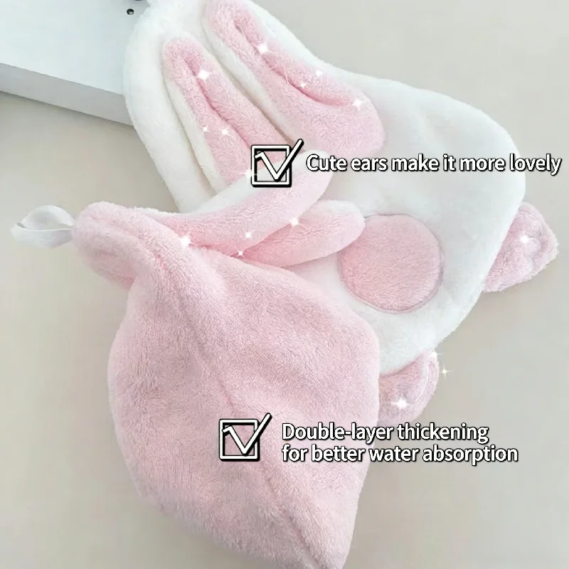 Soft Coral Fleece Hand Towel,Cute Rabbit Pattern,Thick and Absorbent Material,Hanging Hand Towel,Bathroom and Kitchen Towel.
