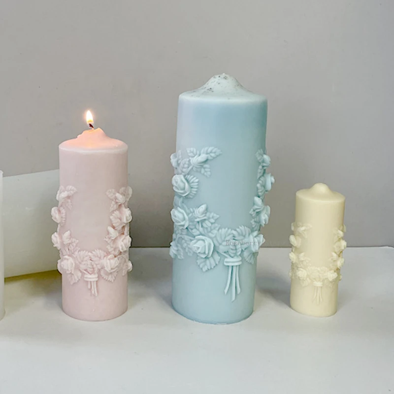 Rose Cylindrical Candle Silicone Mold Diy Aromatherapy Gypsum Soap Mould Handmade Making Crystal Drop Glue Ornament Home Decor