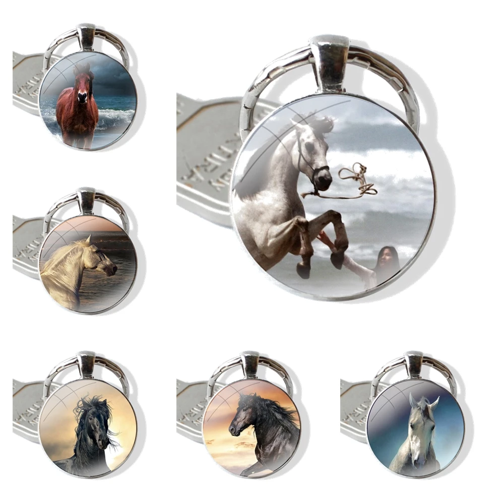 Horse Galloping Horse Keychain Handmade Glass Cabochon Key Ring Holder Pendant Key Chains