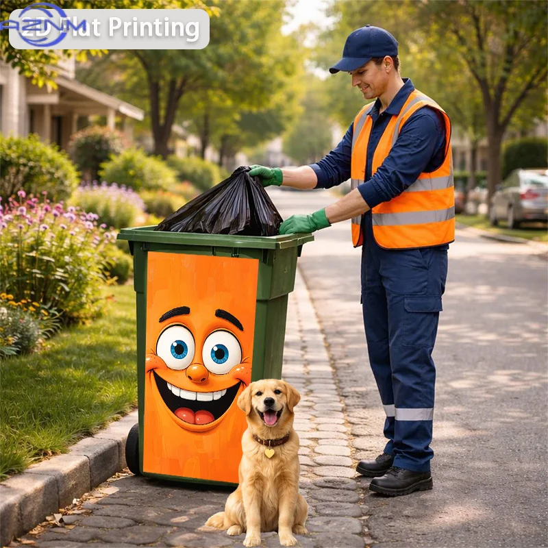Trash Can Sticker Orange Grinning Happy Face Themed Design, Self-Adhesive Wall Decal Wallpaper for Kitchen Trash Can Decoratio view 4