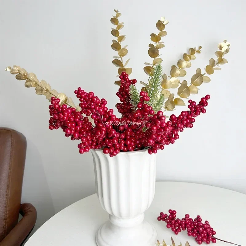 10 Stück künstliche rote Beerenstiele, Weihnachten, künstliche Pflanzen, Beeren, Tannenzweige, DIY-Weihnachtsbaumschmuck, Ornamente, rote Früchte