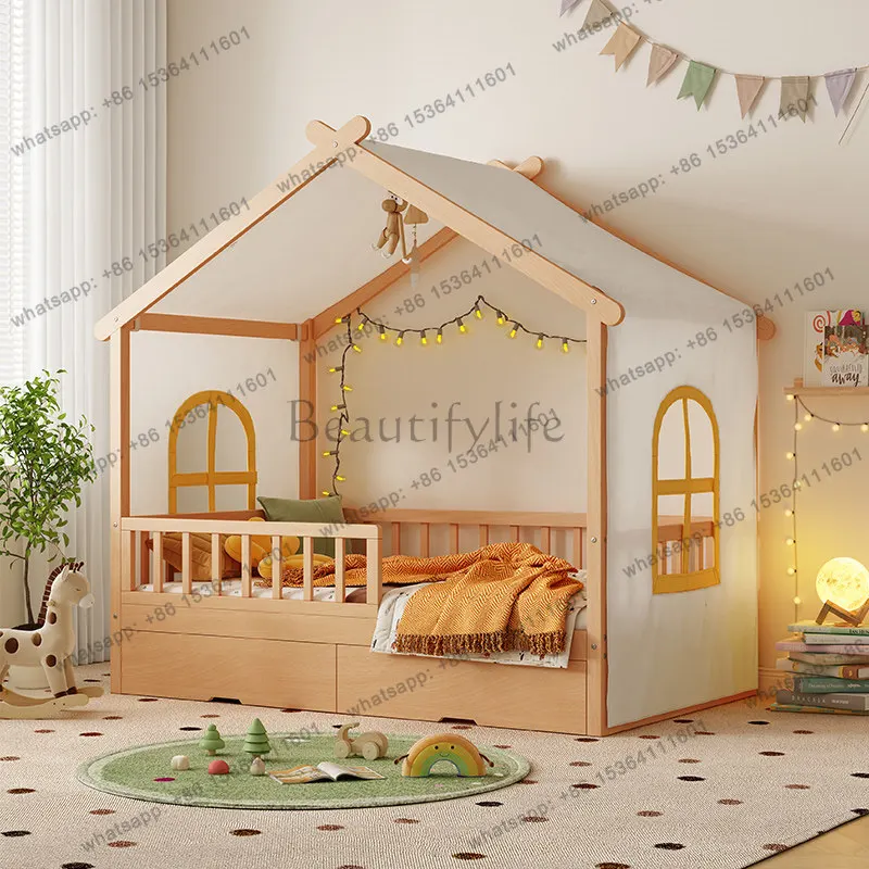 All solid wood guardrail household single tree house bed beech popsicle bed