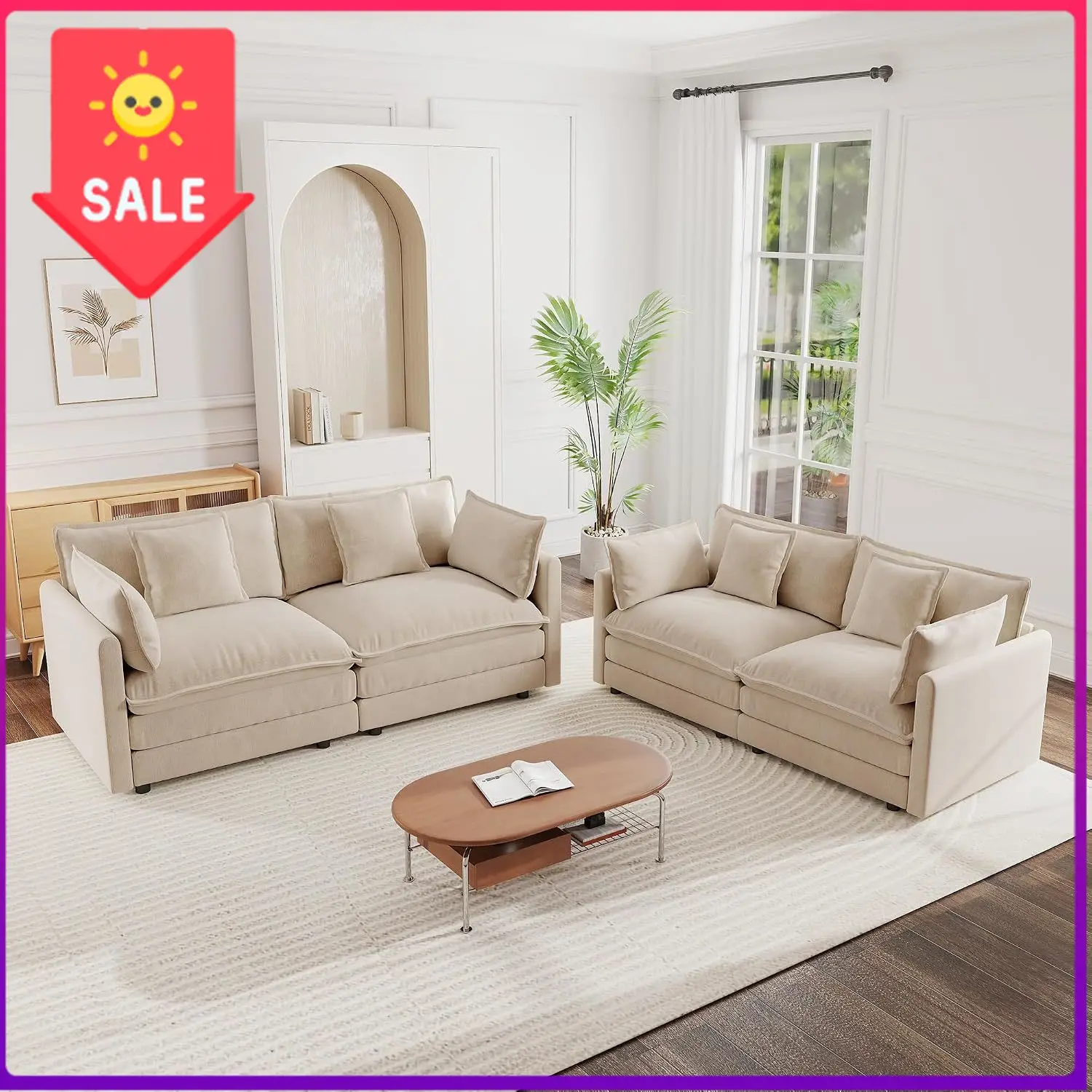 mikibama Luxury 2 Piece Sofa Set, 2 Pieces of Loveseat Sofa, Modern Chenille Comfy Cloud Couches Set for Living Room Office with
