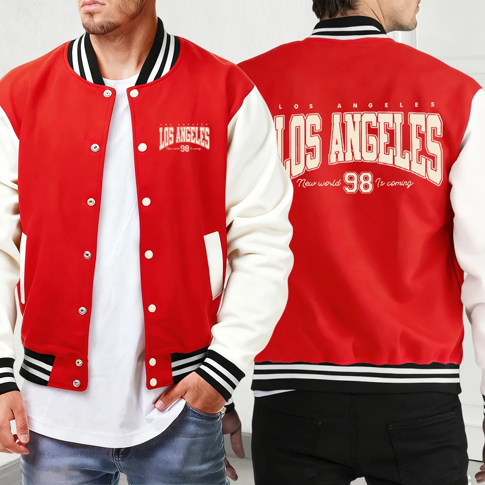 

New World Is Coming Printing Autumn Baseball Uniform Men'S Sport Loose Jackets Vintage High Street Menswear Casual Pocket Veste