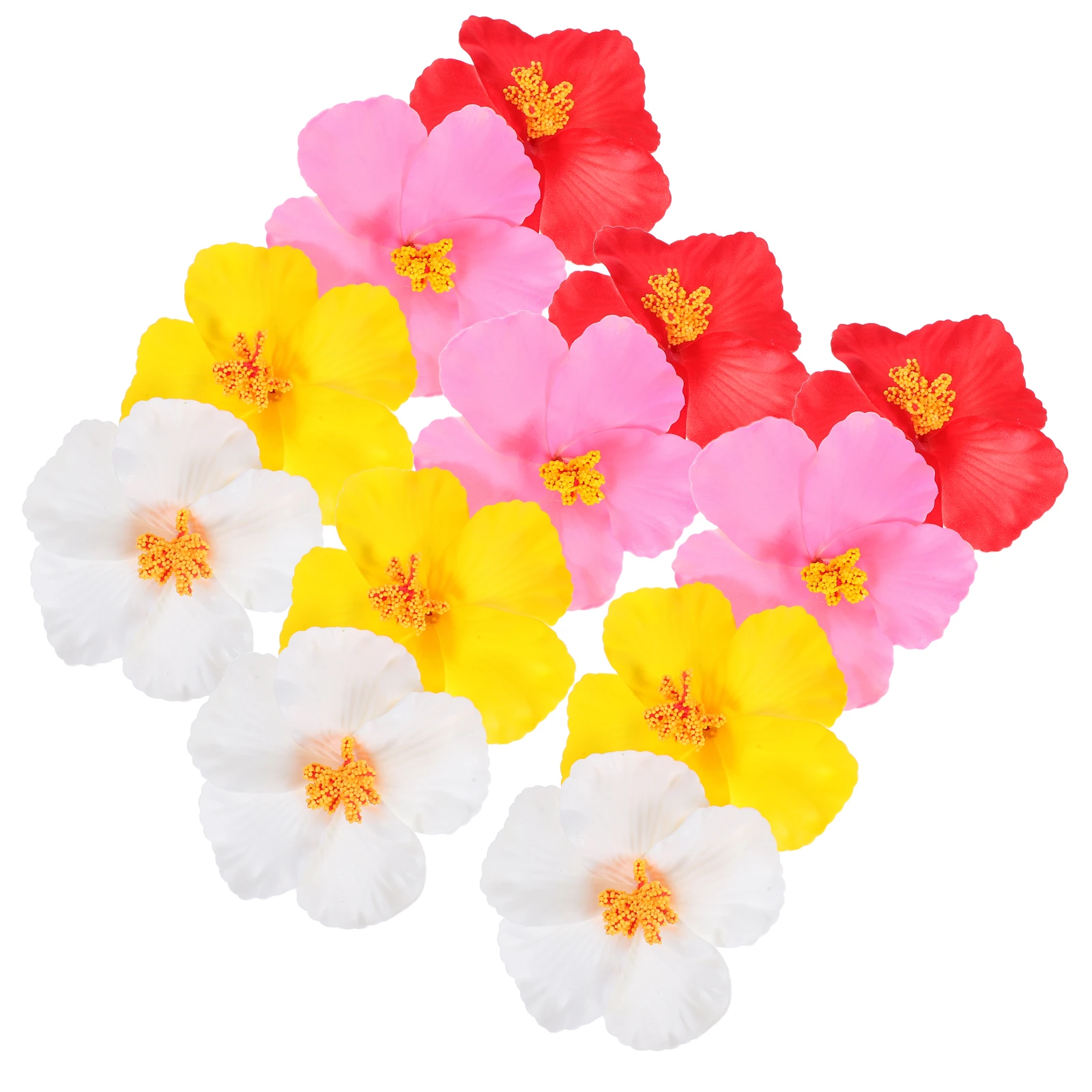 

12 Pcs Hawaiian Hibiscus Artificial Flowers Faux Tropical Decor Party Wedding Home Luau Lei Bouquet Table Decorations