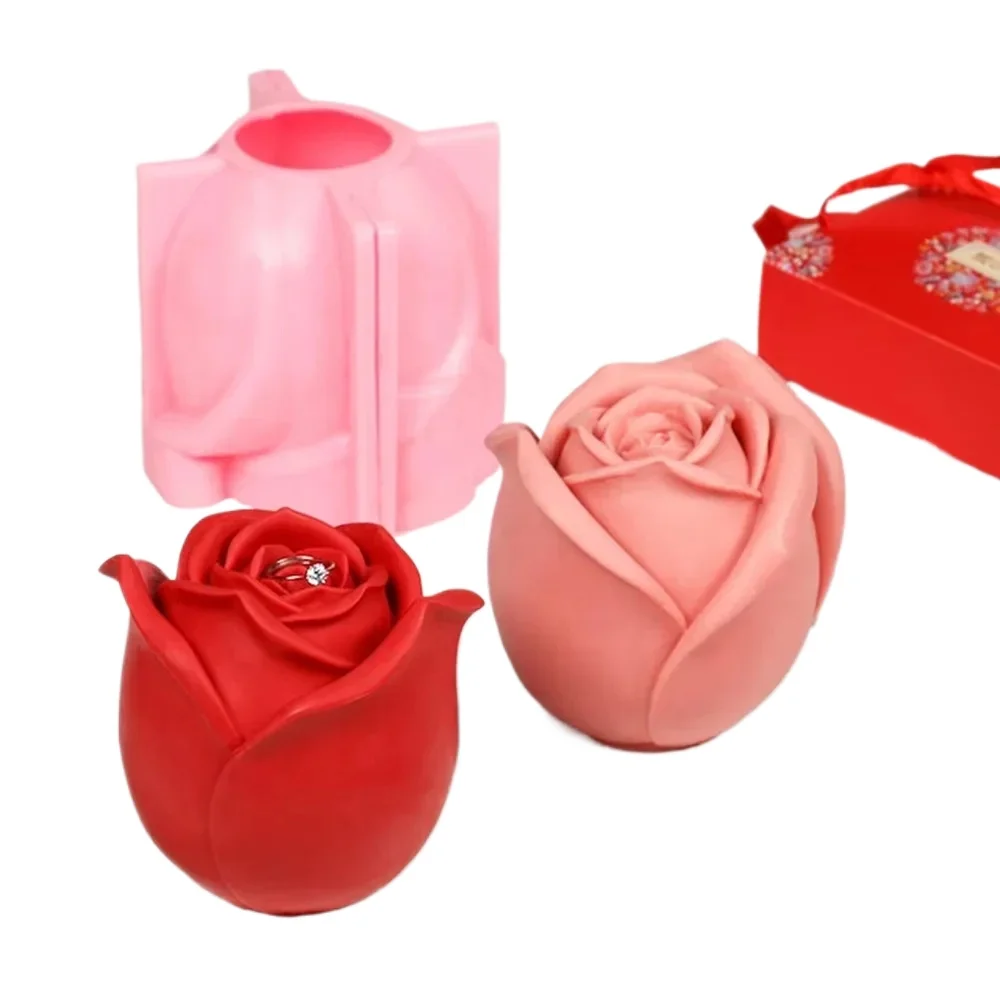 

VERIDIAN Valentine's Day 3D Rose Candle Mold Chocolate Cake Decoration Silicone Mold for Baking Mousse Cake Candle Mold