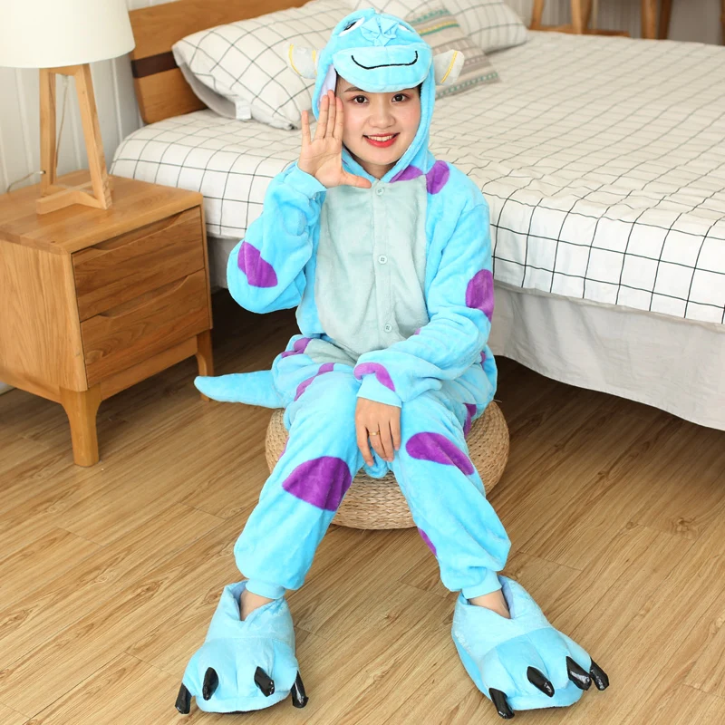 Adults Cartoon Onesies Kigurumi Unisex Anime Sulley Cosplay Costumes For Halloween Christmas Party Women Men Animal Pajamas