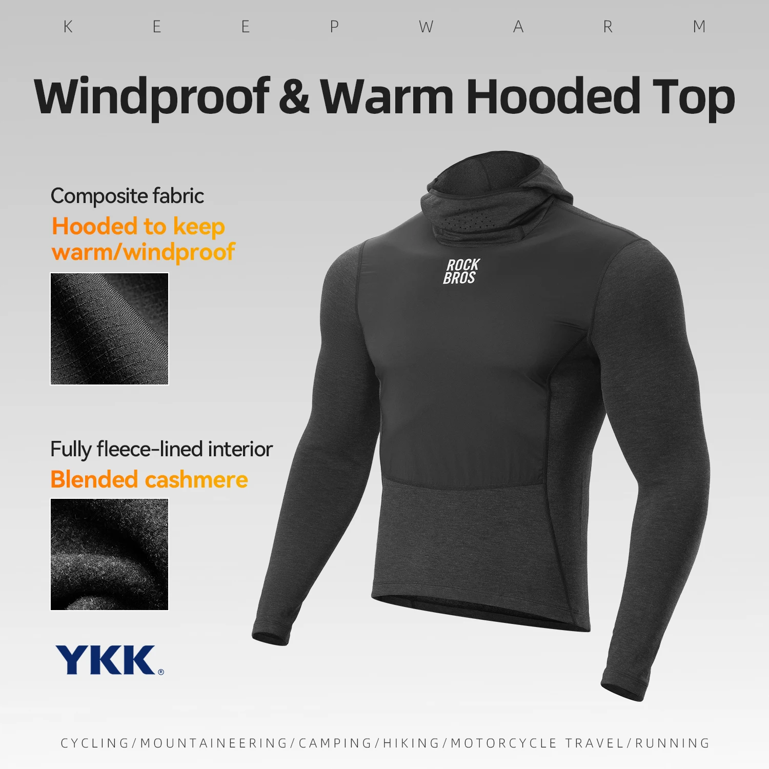 

ROCKBROS Windproof Long-sleeved Cycling Clothing Warm Hooded Top Reflective Winter Thermal Fleece Outdoor Jacket 5~20℃ With Hat