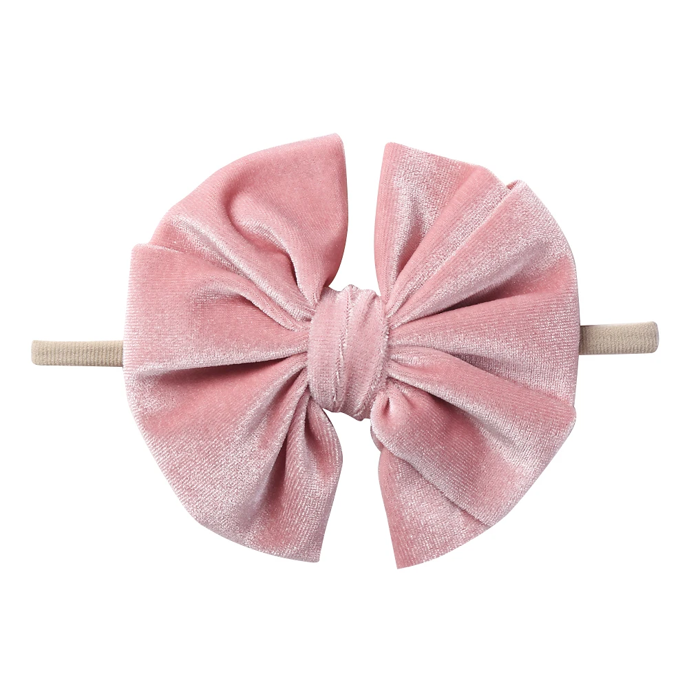 Sweet Korean Velvet Hair Scrunchies Solid Velour Elastic Nylon Bands for Baby Girl Fashion Bow Knot Headband Newborn Accessories