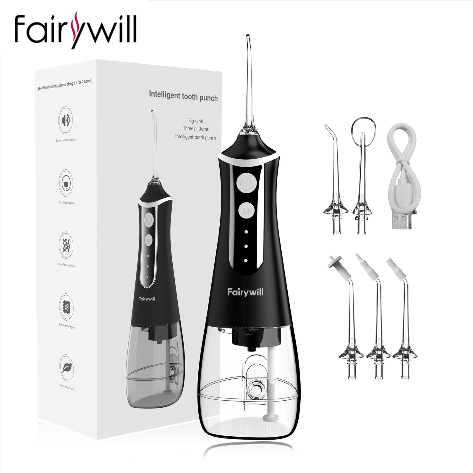 

Fairywill Oral Irrigator Portable Water Flosser Dental Teeth Cleaning Waterproof USB Charge With 5 Jets For Braces, Travel