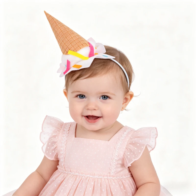 White Ice Cream Cone Headband, Cute Sweet Hair Accessory,Cartoon Food Themed Kids Hair Ornament, Party & Photo Dress-up Headwear