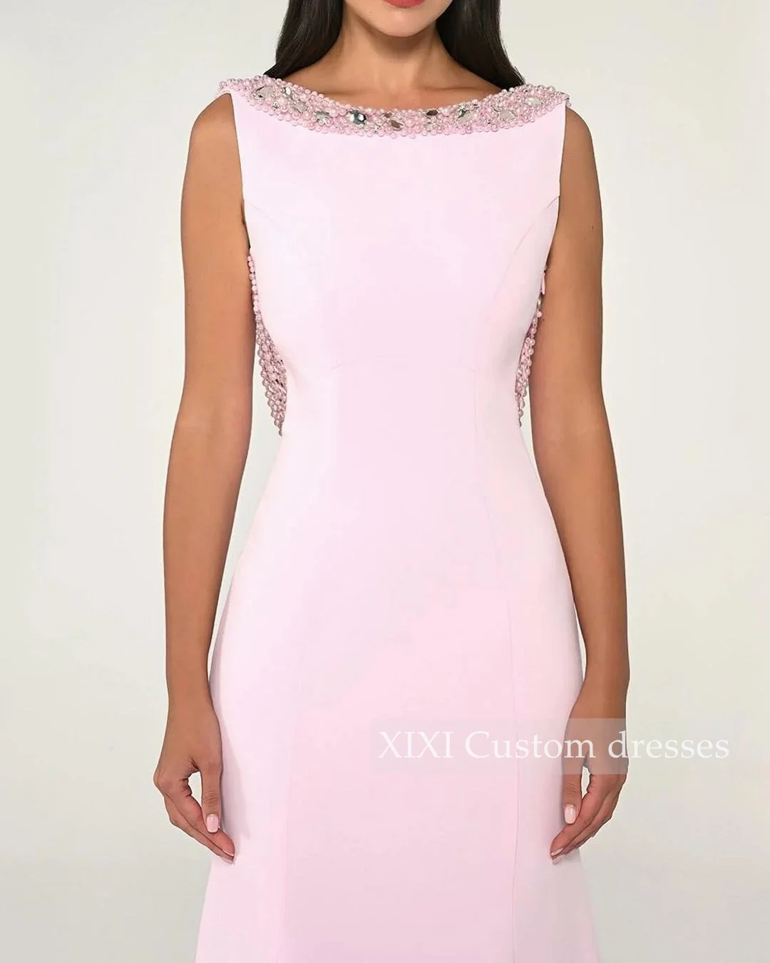 

XIXI فساتين سهرة Mermaid Scoop Neckline Zipper Up Beadings Floor-Length Wedding Party Dress Vestidos De Festa Evening Dresses