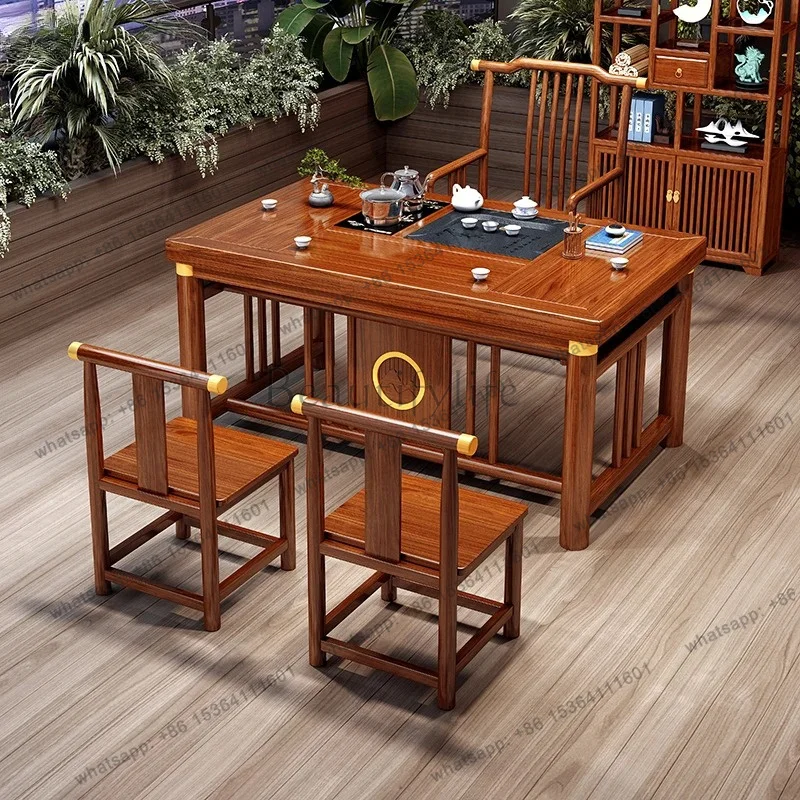FG  New Chinese Style Solid Wood Tea Table and Chair Set Balcony Tea Table Kung Fu Tea Table Integrated Complete Set