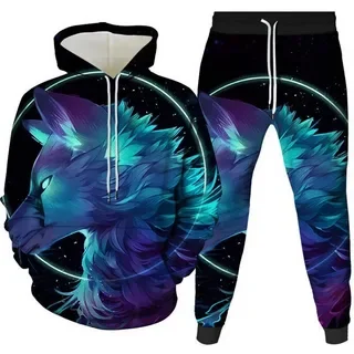 Dazzle Wolf Hoodies Set 3D Print Man Hoodie Pants dres Sets Hip Hop Streetwear Fashion Oversized Casual Pullover Sweatshirt