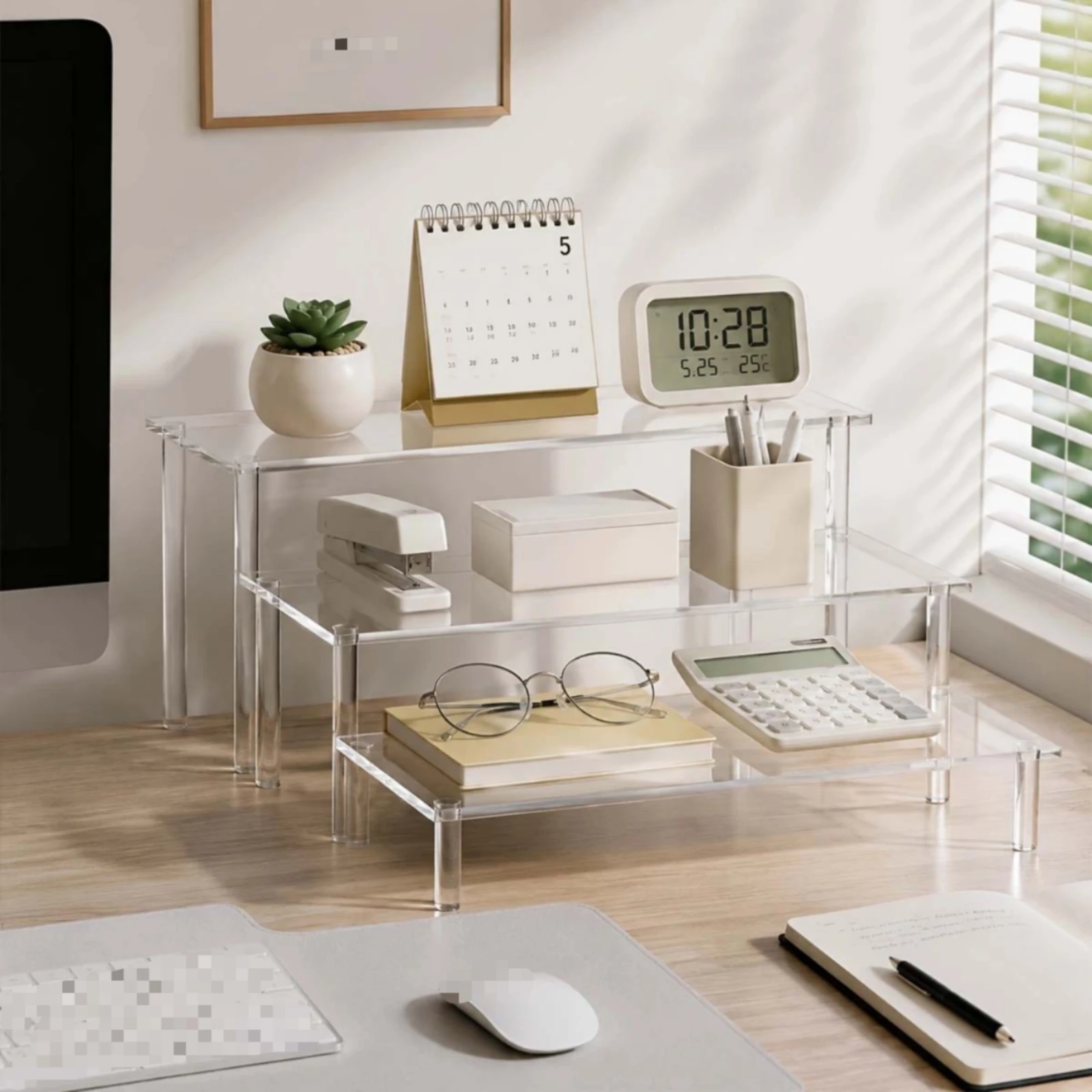 Three-Tier Organizer Transparent Acrylic Desktop Shelf Clear Tiered Organizer Layered Home Decor Sturdy for Office Desk