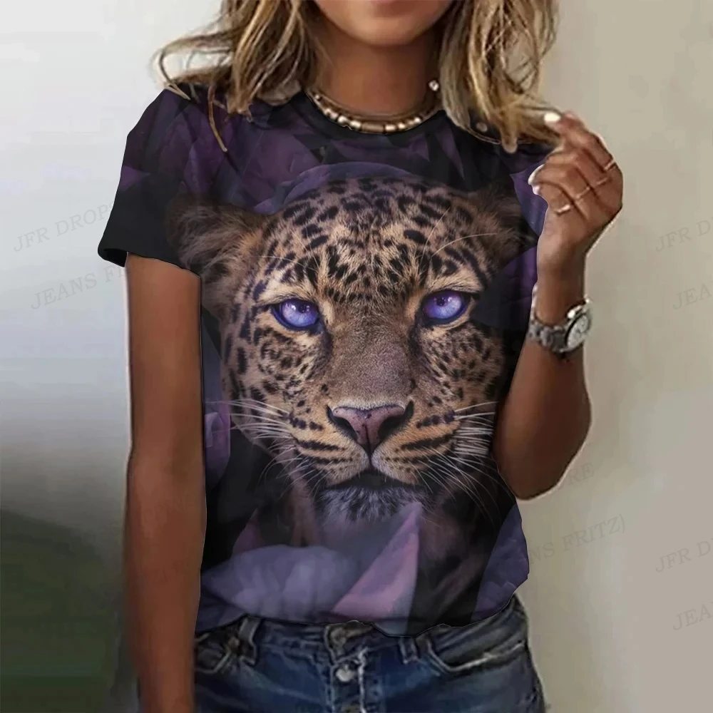 Vintage Women T-shirts 3d Tiger Print Crew Neck T-shirt Ladies Tops Women\'s Clothing Oversized Animal T Shirt Floral Tshirt Girl