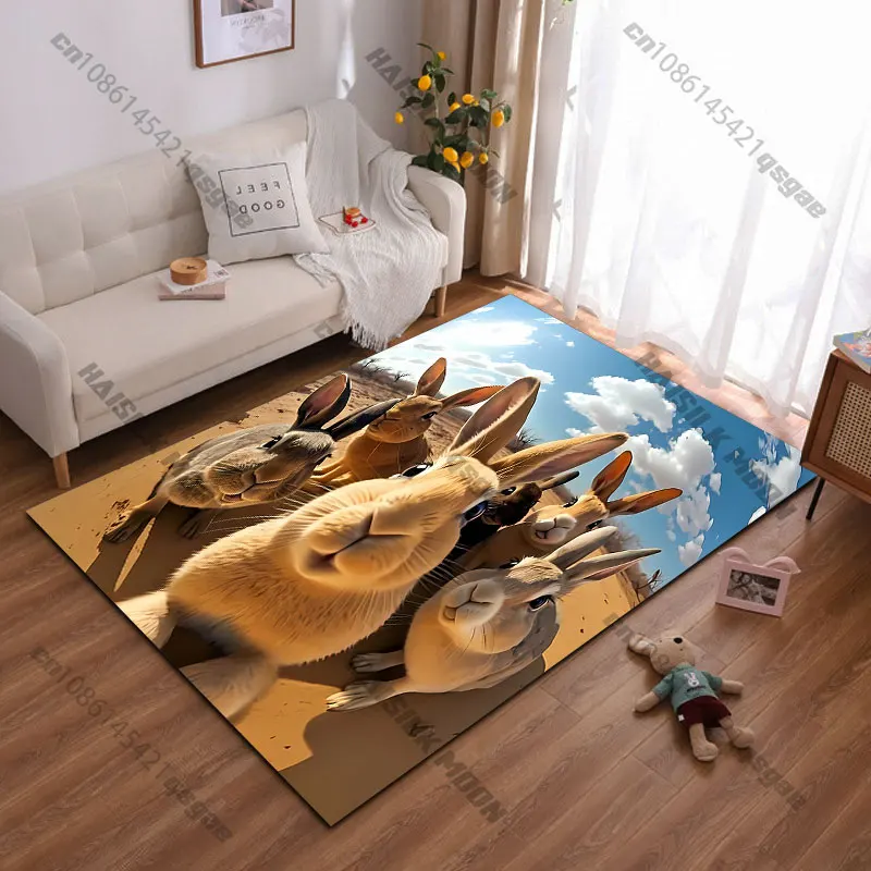Curious rabbits enjoying sunny outdoors carpet Yoga living room room decor children's crawling mat doormat area rug