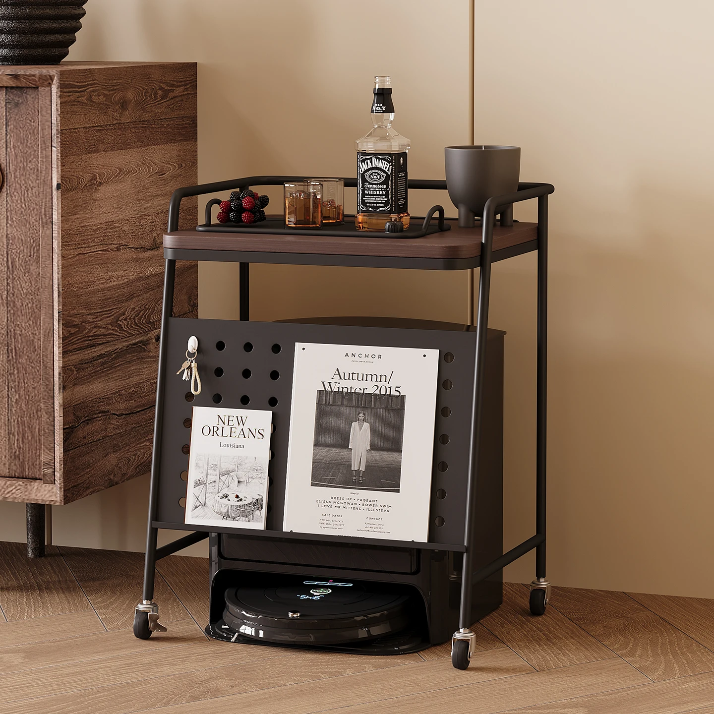 ‌Robot Vacuum Storage Stand - Rolling Printer Shelf for Sofa, Fish Tank & Base Station, Multi-Functional Furniture