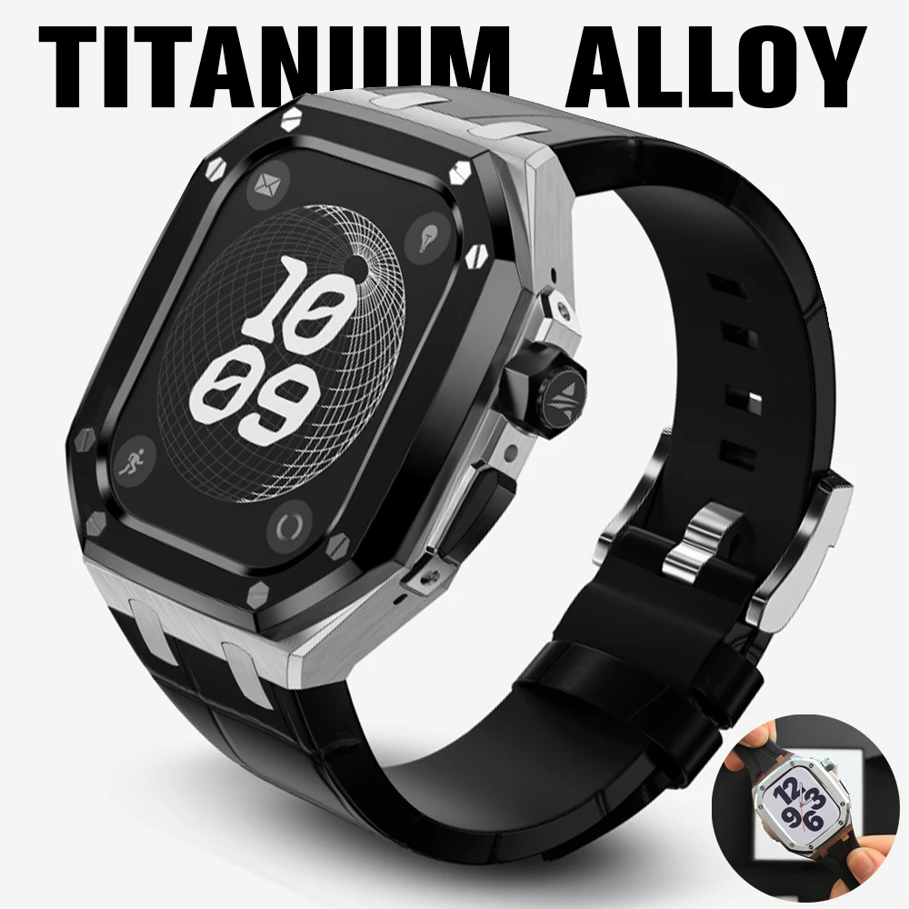 Luxury Titanium Alloy Modification Kit For Apple Watch Ultra 3/2/1 49mm Leather Strap For Iwatch Series 10 9 8 7 6 SE3 45MM 44MM